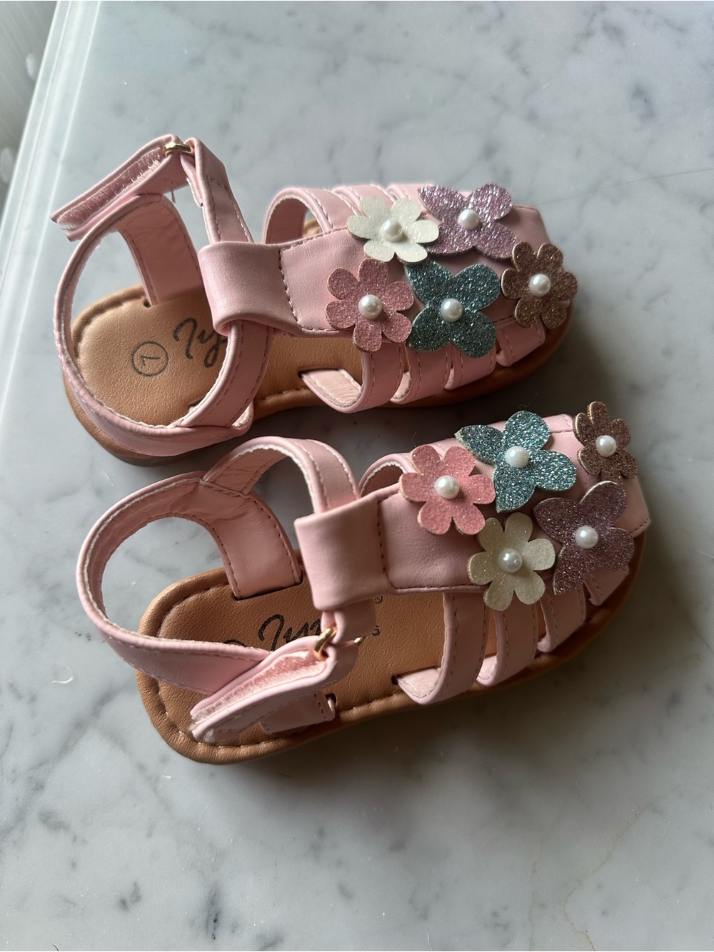 Kids Pink Floral Sandals - size 7
